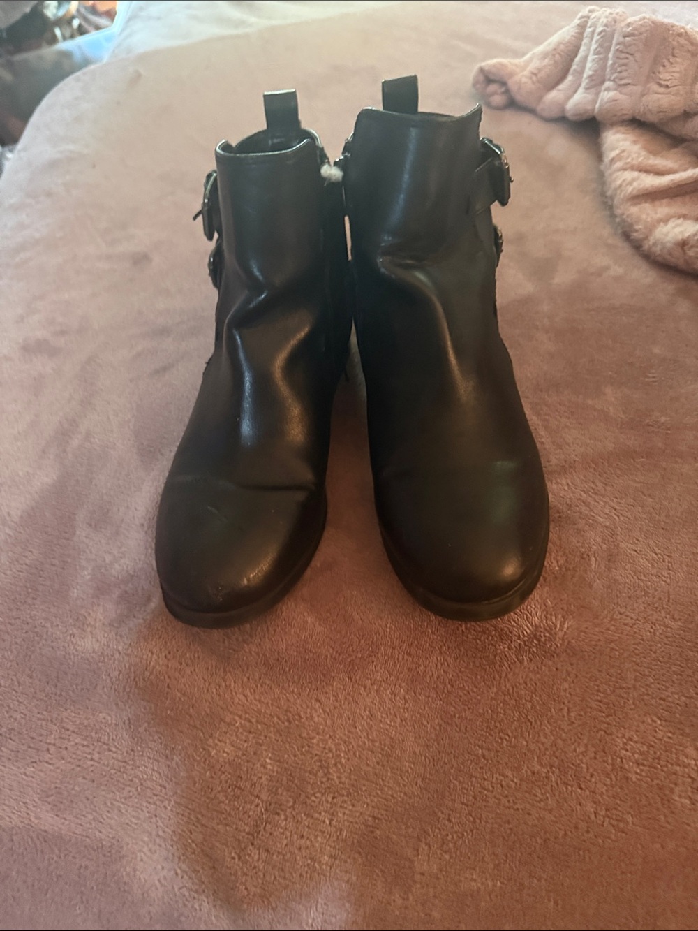 Women's Black Ankle Boots with Buckle Detail